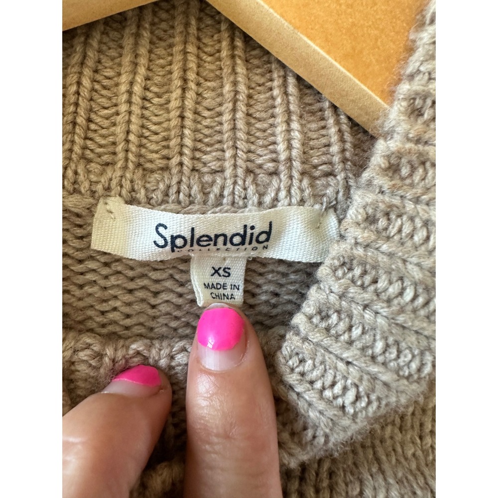 Splendid Riley Fringe Wool-blend Sweater Womens XS Tan Western Boho RW3S220 - Picture 7 of 9